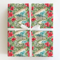 Tropical Diamond Head Gift Wrap, Waikiki Beach Christmas Wrapping Paper, Hawaiian Holiday Wrapping Paper, Poinsettia Palm Tree Gift Wrap