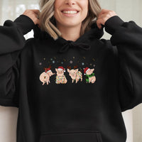 Adorable Festive Farm Animal Hooded Sweatshirt, Christmas Pig Hoodie, Merry Pigmas Graphic Pullover, Humorous Winter Animal Hoodie, Holiday Present