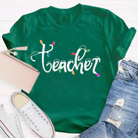 Adorable Holiday Educator Graphic Tee, Christmas Lights Snow Teacher T-Shirt, Festive Winter Teacher Shirt, Merry Christmas Present