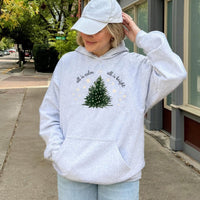 Minimalist Holiday Graphic Hoodie, All Is Calm All Is Bright Christmas Tree Hoodie, Comfy Winter Xmas Tree Hoodie, Holiday Season Present