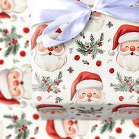 Holly Berry Gift Wrap, Santa Claus Christmas Wrapping Paper, Festive Xmas Present Wrap, Holiday Kids Wrapping Paper, Seasonal Gift Wrap