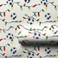 Watercolor Sports Holiday Gift Wrap, Soccer Christmas Wrapping Paper, Christmas Lights Soccer Present Wrap, Player Coach Holiday Present Paper