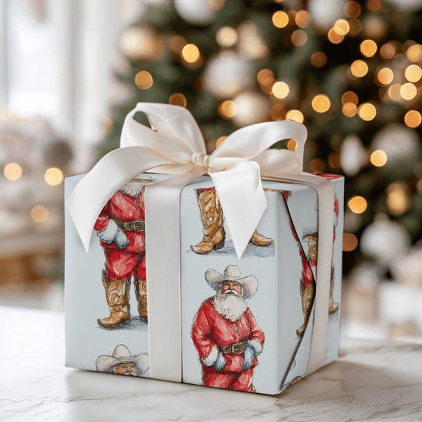 Western Christmas Gift Wrap, Cowboy Santa Wrapping Paper, Country Holiday Wrapping Paper, Rustic Santa Claus Gift Wrap Roll f