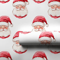 Adorable Smiling Santa Gift Wrap, Watercolor Santa Claus Wrapping Paper, Traditional Christmas Wrapping Paper, Festive Holiday Gift Wrap Roll