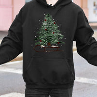 Watercolor Winter Sled Hoodie, Christmas Tree Hoodie, Holiday Sledding Pullover, Comfy Winter Christmas Hoodie, Merry Xmas Season Sweatshirt