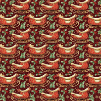 Vintage Christmas Holly Gift Wrap, Victorian Santa Sleigh Wrapping Paper, Traditional Holiday Wrapping Paper, Retro Winter Gift Wrap Roll