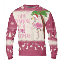 Tropical Holiday Flamingo Sweater, Pink Flamingo Ugly Christmas Sweater, Humorous Beach Xmas Sweatshirt, Adorable Flamingo Winter Crewneck Present