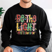 Matthew 5:14 Christmas Lights Sweater, Be the Light Sweatshirt, Religious Christian Faith Crewneck, Bible Verse Holiday Pullover