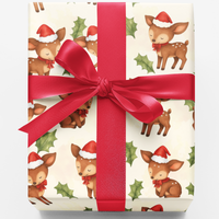 Deer in Santa Hat Gift Wrap, Christmas Fawn Wrapping Paper, Woodland Holiday Wrapping Paper, Adorable Fawn Present Wrap, Xmas Present Paper Roll