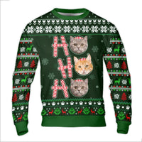 Ho Ho Ho Cat Holiday Sweatshirt, Custom Cat Photo Ugly Christmas Sweater, Adorable Cat Lover Christmas Crewneck, Pet Portrait Xmas Sweater Present