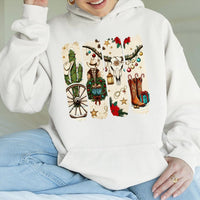 Cowgirl Holiday Graphic Sweatshirt, Western Christmas Boots Hoodie, Festive Rodeo Xmas Tree Pullover, Southern Christmas Present Hoodie