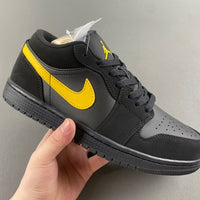 Low Top Sneakers, Black Yellow Colorway, Lace Up Design, Casual Gift for Sneaker Fans