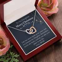 Heart Pendant with Card, Daughter Christmas Interlocking Hearts Necklace, Polished Surgical Steel Jewelry, Holiday Present from Mom to Daughter