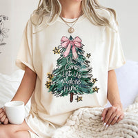 Coquette Christmas Tree Shirt, Oh Come Let Us Adore Him T-Shirt, Christian Faith Holiday Graphic Tee, Religious Christmas Season Shirt