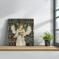Pre-Raphaelite Holly Berry Canvas Art, Christmas Angel Square Canvas, William Morris Style Canvas Print, Vintage Holiday Wall Art