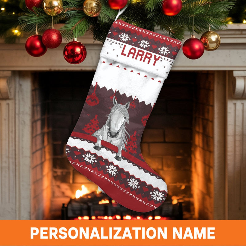 Custom Name Holiday Stocking, Personalized Horse Christmas Stocking, Equestrian Pet Christmas Stocking, Horse Lover Xmas Decor Present