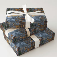 Festive Town Square Gift Wrap, Snowy Night Christmas Village Wrapping Paper, Winter Holiday Wrapping Paper, Comfy Nighttime Gift Wrap Roll