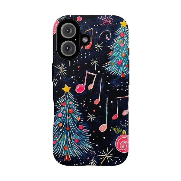 Festive Holiday Musical Score Phone Cover, Christmas Music Notes iPhone Case, Dual Layer TPU Tough Case, Xmas Present for Mus