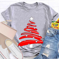 Festive Holiday Season Graphic Tee, Red Christmas Tree Stars Graphic Shirt, Merry Christmas Tree T-Shirt, Winter Holiday Party Apparel