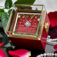 CZ Crystal Love Knot Necklace, Mom Love Knot Necklace, Gold Love Knot Necklace, Rotating Rose Box, Christmas Jewelry Present for Mother
