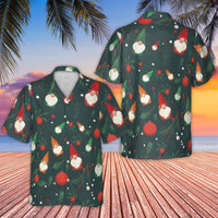Festive Holiday Gnomes Button Up Shirt, Christmas Gnome Hawaiian Shirt, Ugly Xmas Party Summer Shirt, Tropical Winter Vacation Shirt