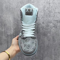 High Top Sneakers, Gray Colorway, Lace Up Design, Casual Gift for Sneaker Fans