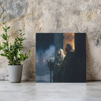 Journey to Bethlehem Nativity Canvas Art, Mary and Joseph Square Canvas, Christian Christmas Canvas Print, Religious Holy Wall Art