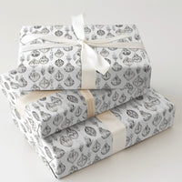 Black Grey Ornaments Gift Wrap, Monochrome Christmas Wrapping Paper, Minimalist Botanical Holiday Wrapping Paper, Modern Present Packaging