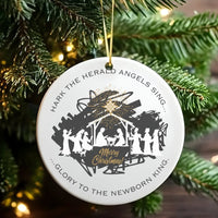 Nativity Scene Christmas Ornament, Hark the Herald Angels Sing Ornament, Christian Holiday Ceramic Ornament, Religious Xmas Tree Decor