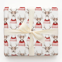 Watercolor Reindeer Christmas Wrapping Paper, Nordic Sweater Deer Wrapping Paper, Adorable Animal Holiday Gift Wrap, Winter Xmas Wrapping Paper