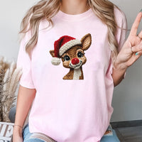 Adorable Crochet Reindeer T-Shirt, Reindeer Christmas Shirt, Holiday Graphic Tee, Festive Winter Reindeer Top, Xmas Present for Women and Men