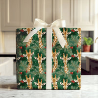 Watercolor Safari Giraffe Gift Wrap, Christmas Giraffe Wrapping Paper, Festive Giraffe Wrapping Paper, Dark Green Pine Holiday Present Wrap