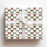 Sketched Holiday Gift Wrap, Christmas Bow Wrapping Paper, Red Green Bow Wrapping Paper, Vintage Xmas Gift Wrap, Festive Present Paper