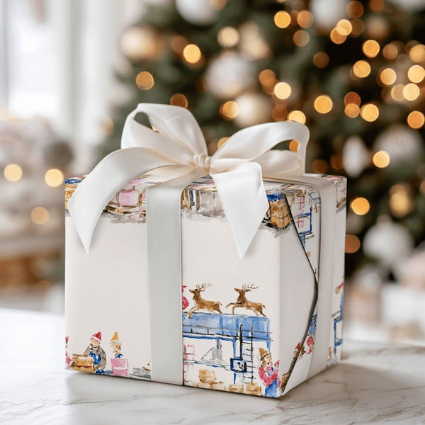 North Pole Elves Gift Wrap, Santa Workshop Wrapping Paper, Reindeer Watercolor Wrapping Paper, Whimsical Kids Christmas Wrapp