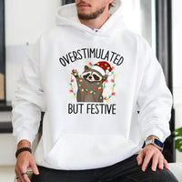Humorous Christmas Lights Raccoon Sweatshirt, Overstimulated but Festive Raccoon Hoodie, Holiday Chaos Pullover, Adorable Xmas Animal Top
