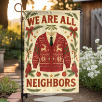 Ugly Christmas Sweater Holiday Flag, We Are All Neighbors Garden Flag, Festive Community Lawn Flag, Winter Yard Decor, Outdoor Porch Banner