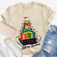 Book Lover Holiday Graphic Tee, Merry Bookmas Christmas T-Shirt, Winter Snowflakes Reading Shirt, Comfy Bookish Xmas Tee, Reader Present for Her