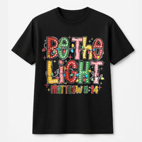 Christian Christmas Lights Graphic Shirt, Be the Light Matthew 5:14 T-Shirt, Faith Scripture Tee, Holiday Bible Verse T-Shirt for Women