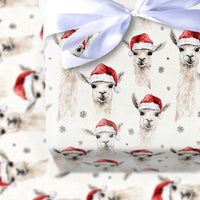 Santa Hat Animal Gift Wrap, Christmas Llama Wrapping Paper, Watercolor Holiday Wrapping Paper, Adorable Winter Present Paper