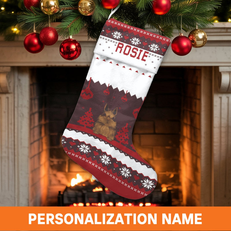 Ugly Sweater Pattern Holiday Stocking, Personalized Bunny Christmas Stocking, Adorable Rabbit Pet Lover Christmas Stocking, Comfy Mantel Decor