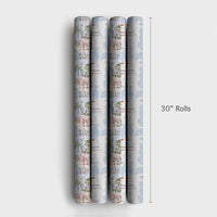 Watercolor Christmas Town Gift Wrap, Snowy Village Wrapping Paper, Winter Scene Wrapping Paper, Comfy Holiday Present Paper Wrap Roll