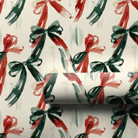 Red and Green Ribbon Gift Wrap, Christmas Bows Wrapping Paper, Painterly Holiday Gift Wrapping Paper, Festive Winter Wrap, Xmas Ribbon Wrap