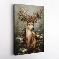 Rustic Winter Forest Canvas Print, Christmas Deer Canvas Wall Art, Woodland Deer Canvas Painting, Holiday Wall Decor, Winter Nature Present
