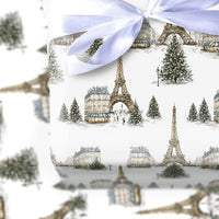 Snowy Eiffel Tower Gift Wrap, Paris Christmas Wrapping Paper, French Cityscape Holiday Wrapping Paper, Francophile Gift Wrapping Paper