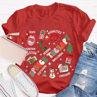 SLP Voice Stuttering Awareness T-Shirt, Speech Therapy Christmas Shirt, Speech Language Pathologist Xmas Tee, SLP Student Holiday Present