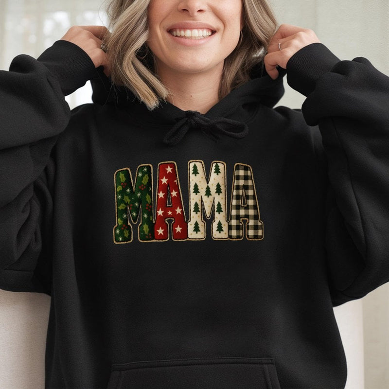 Festive Plaid Holiday Mama Sweatshirt, Christmas Mama Hoodie, Adorable Xmas Mother Hoodie, Winter Holiday Pullover, Present for Mom 2026