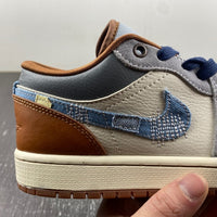 Low Top Sneakers, Blue White Brown Colorway, Lace Up Design, Casual Gift for Sneaker Fans