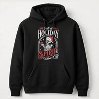 Humorous Skeleton Christmas Sweatshirt, Full of Holiday Spirit Hoodie, Spooky Xmas Hooded Pullover, Skeleton Drinking Holiday Hoodie