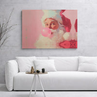Pink Bubble Gum Santa Canvas Print, Humorous Santa Claus Canvas Wall Art, Whimsical Holiday Santa Canvas, Retro Christmas Wall Decor Present