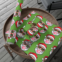 Heart Sunglasses Santa Gift Wrap, Cool Santa Gift Wrapping Paper, Humorous Christmas Wrapping Paper Roll, Festive Holiday Present Wrap